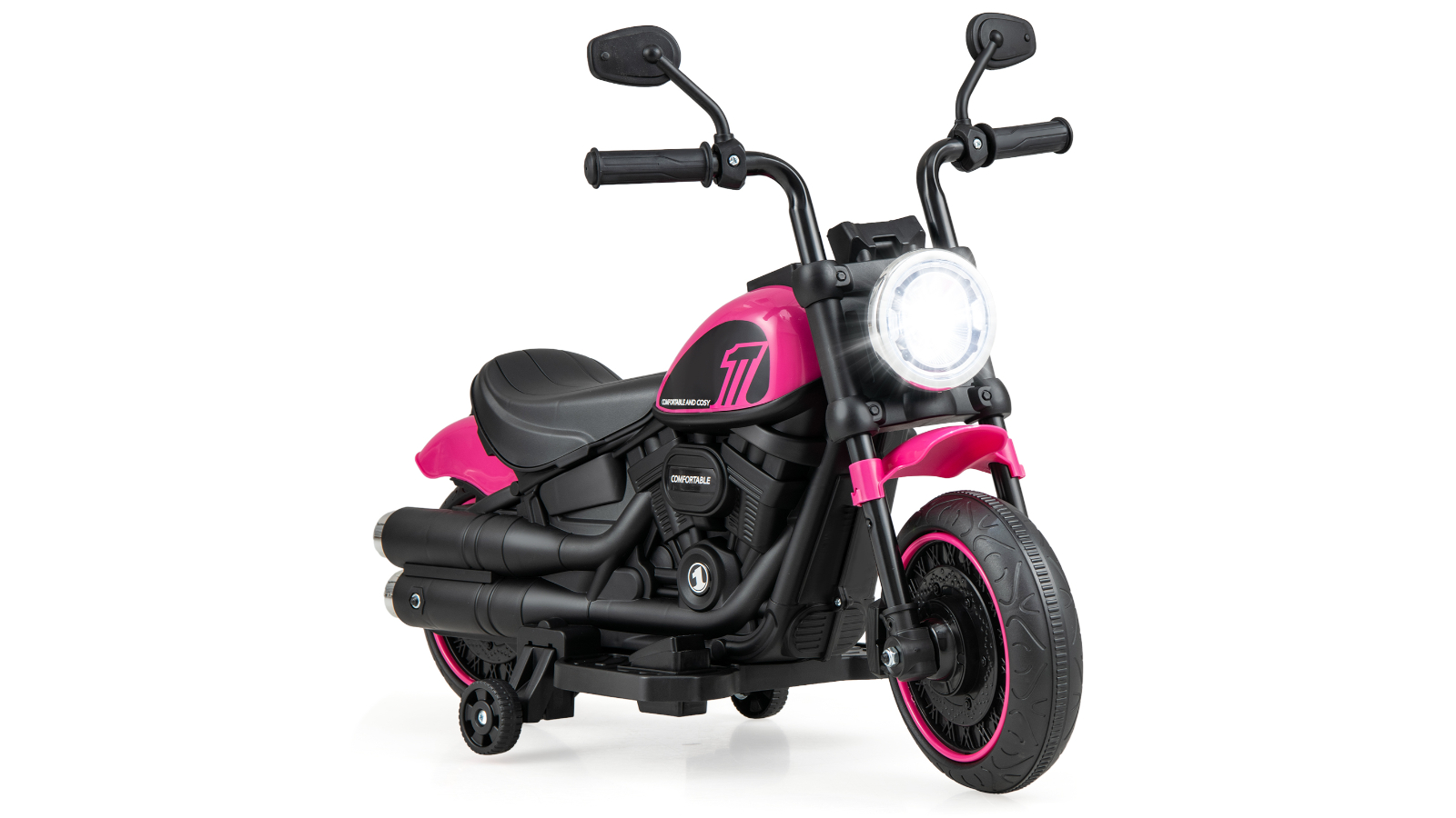 Costway 6V Motorcycle Electric Motorbike Ride-On Toy Car with Ancillary Wheel Music USB - Pink
