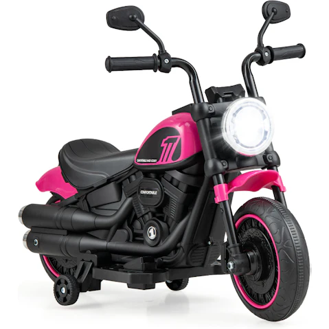 Costway 6V Motorcycle Electric Motorbike Ride-On Toy Car with Ancillary Wheel Music USB - Pink