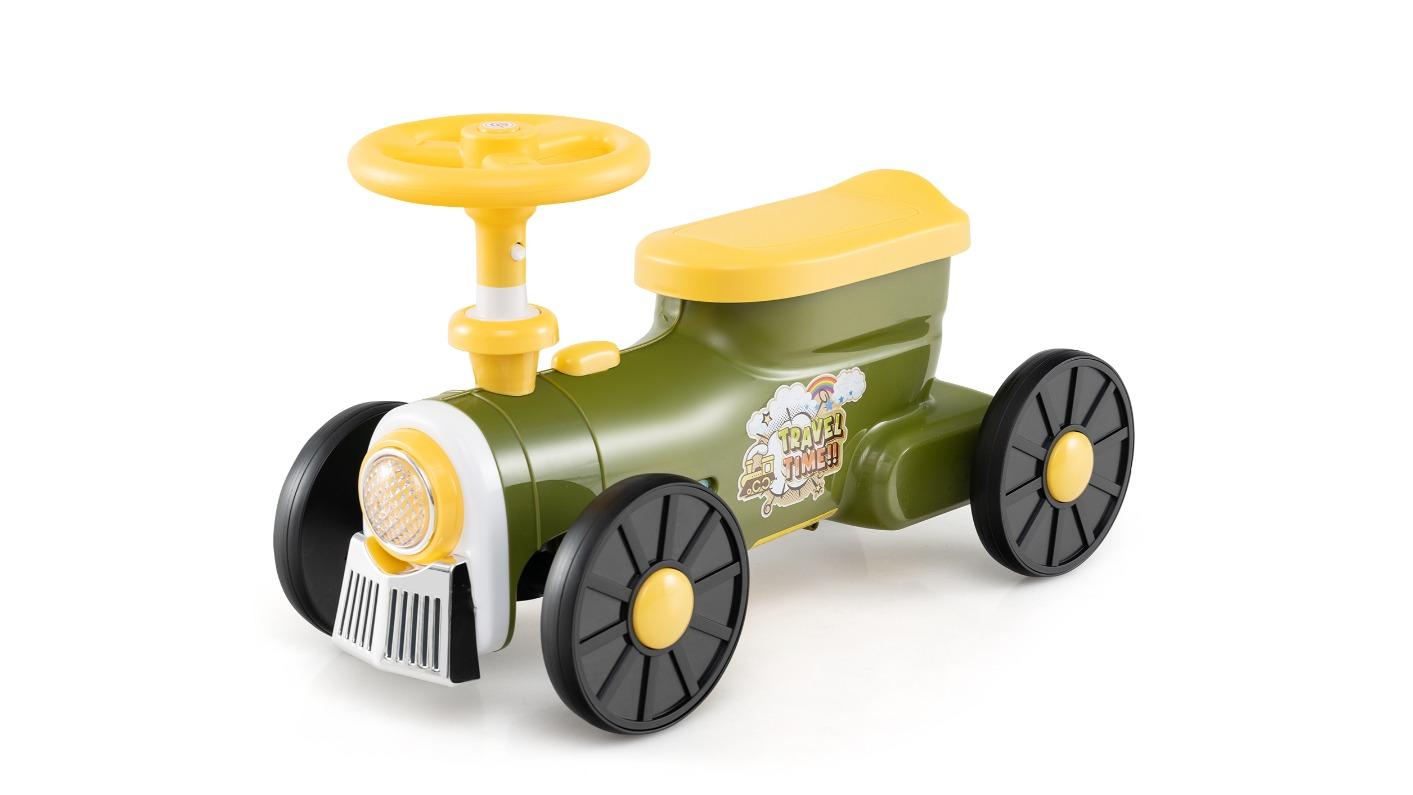 Costway Foot-to-Floor Push Car Ride-On Toy with Storage and Train Whistle Sound - Green