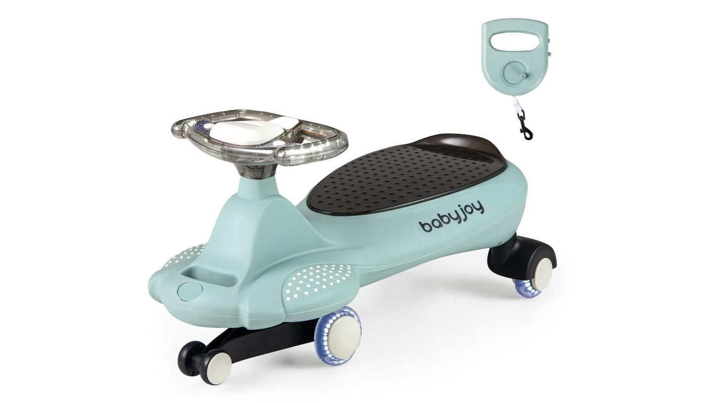 Costway Swivel Ride-On Slider Scooter with Rope Music and Flashing Wheels - Green