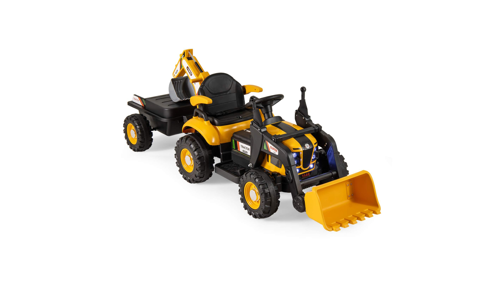 Costway 4-in-1 Ride-On 12V Electric Excavator Toy Tractor Bulldozer with Seat - Yellow