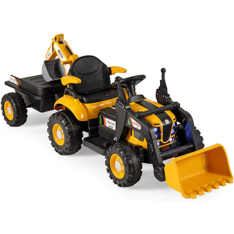Costway 4-in-1 Ride-On 12V Electric Excavator Toy Tractor Bulldozer with Seat - Yellow