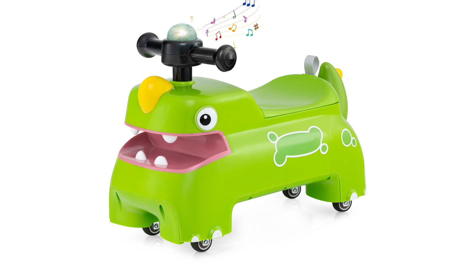 Costway Dinosaur Design Foot-to-Floor Ride on Toy with Sound and LED Light - Green