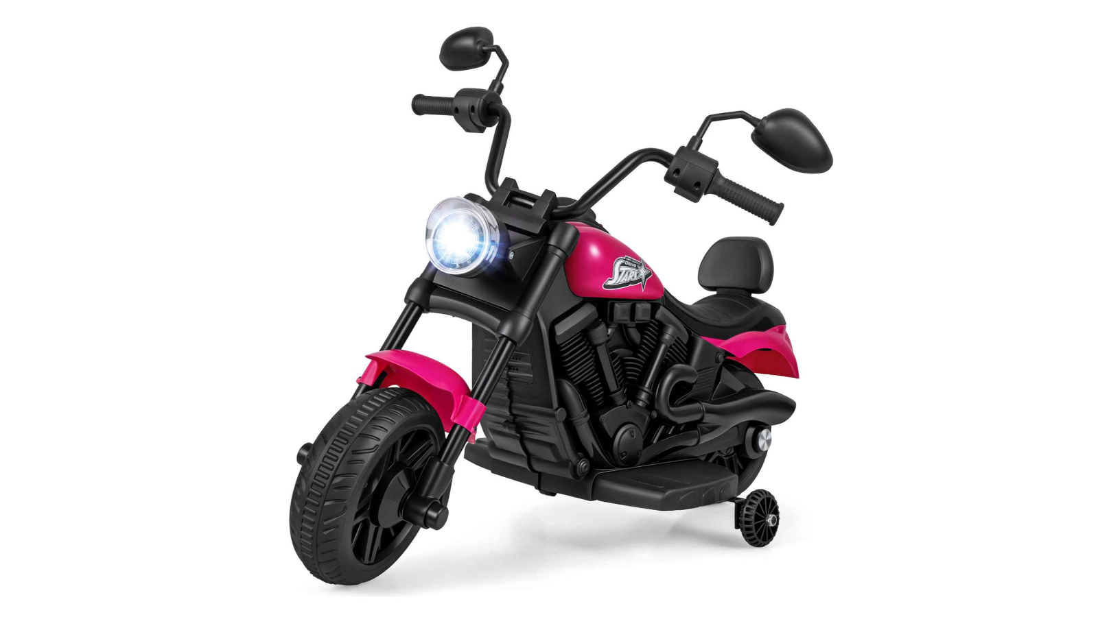 Costway 6V Battery Powered Electric Motorbike Ride-On Car Toy with Detachable Training Wheel - Pink