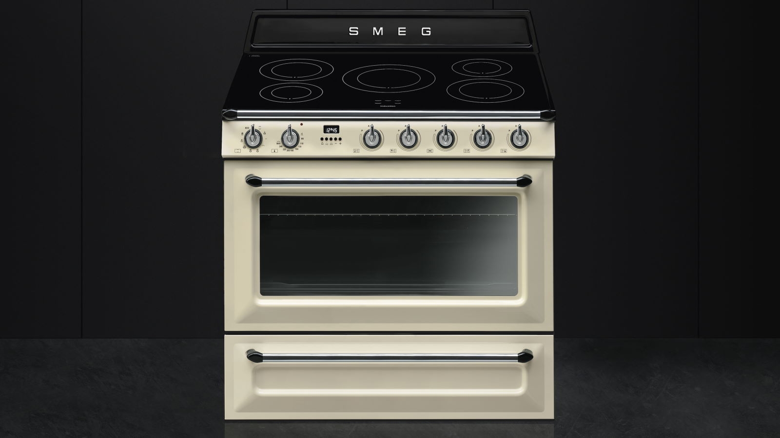 Smeg 900mm Victoria Induction Freestanding Cooker Panna (Cream) Harvey Norman