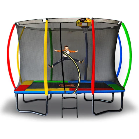 Kahuna 8ft x 11ft Outdoor Rectangular Rainbow Trampoline with BB Set
