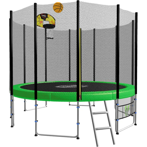 Kahuna 14ft Blizzard Trampoline with Basketball Set - Green