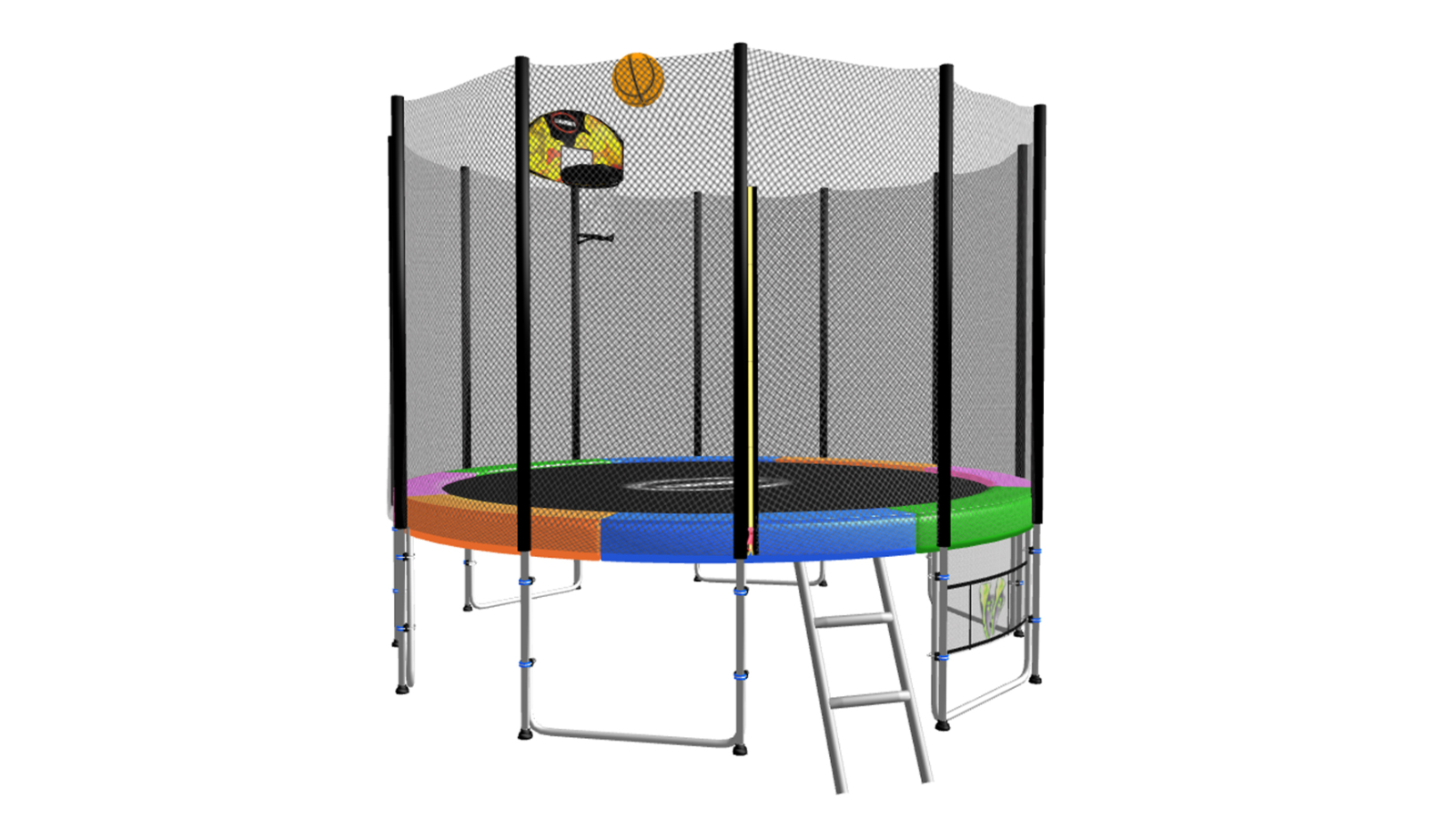 Kahuna 8ft Blizzard Trampoline with Basketball Set - Rainbow