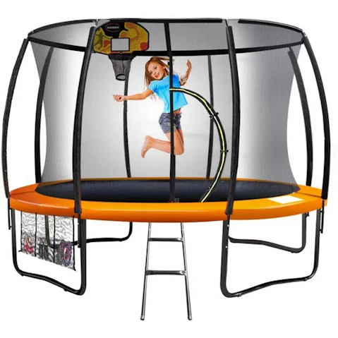 Kahuna 14ft Trampoline with Reversible Pad Basketball Set - Orange/Blue
