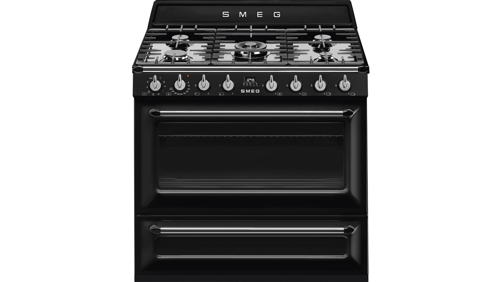 Smeg 900mm Victoria Dual Fuel Freestanding Cooker Black Harvey Norman
