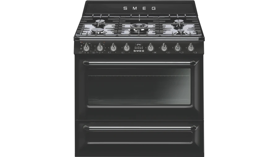 Smeg 900mm Victoria Pyrolytic Dual Fuel Freestanding Cooker Black