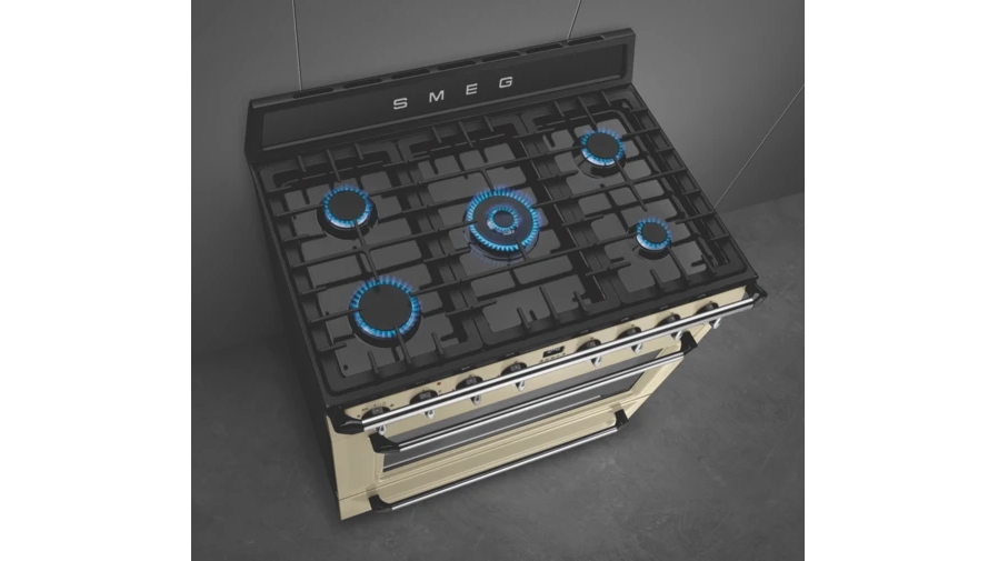 Smeg 900mm Victoria Dual Fuel Freestanding Cooker Cream Harvey Norman