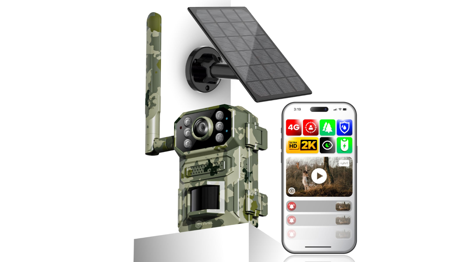 Vimel Solar Panel Battery 2K 4G Farm Trail Camera Security Sim