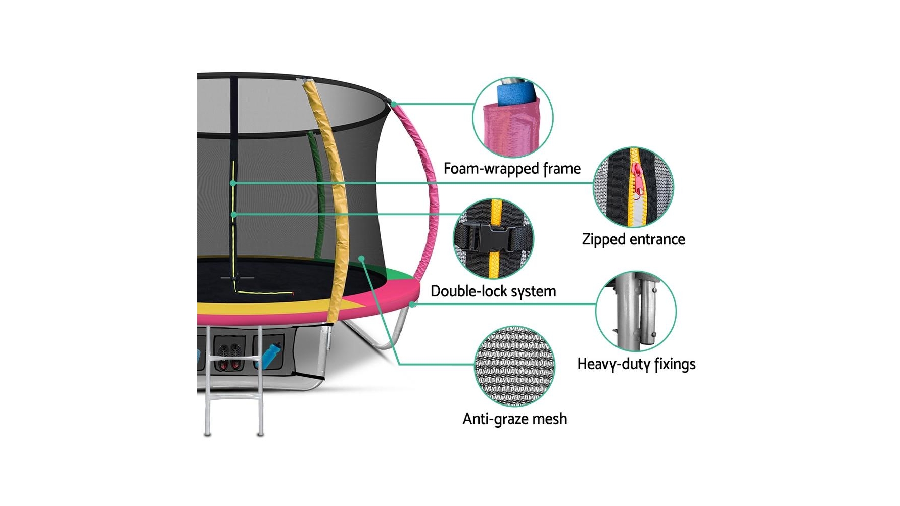 Everfit 8FT Kids Trampolines Cover Safety Net Pad Gift Colourful