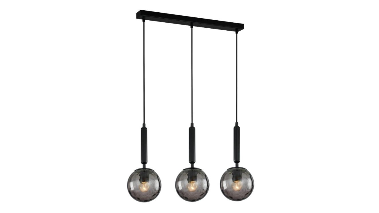 Trattino Smokey Black Spherical Enclosed Glass x 3 Bar Base Interior Pendant Light