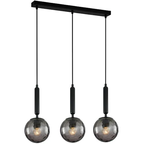 Trattino Smokey Black Spherical Enclosed Glass x 3 Bar Base Interior Pendant Light
