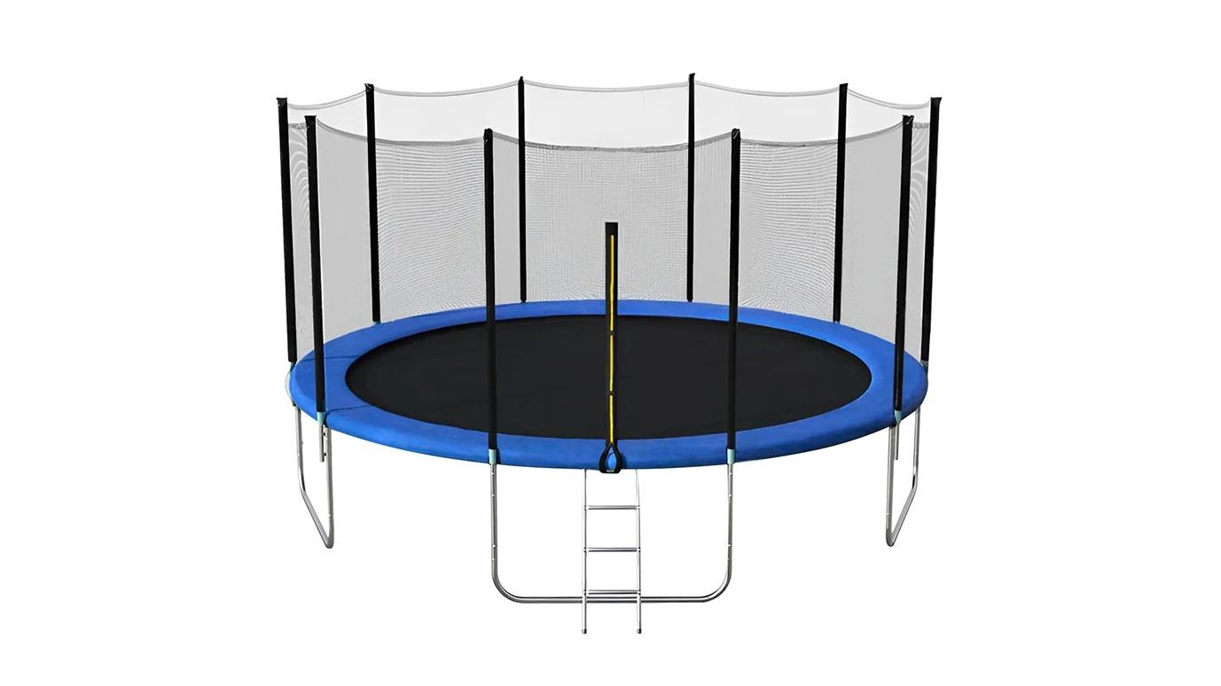 FitnessLAB 8ft Outdoor Round Trampoline with Safety Net and Ladder
