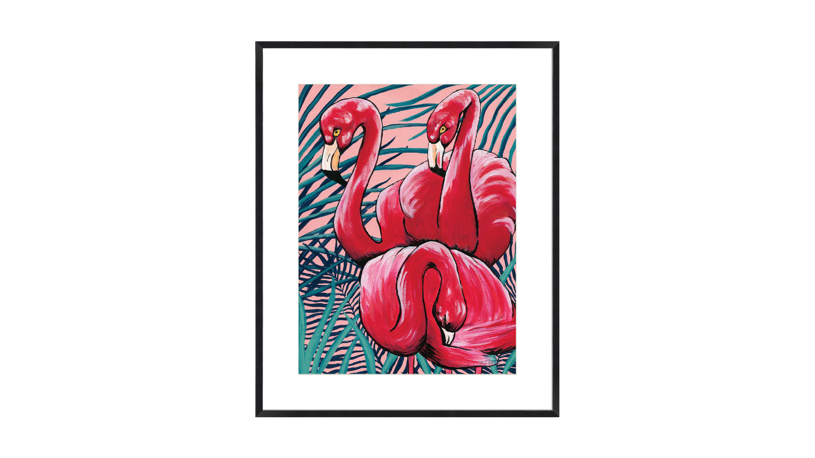 La Grolla Tropical Paradise Flamingos Black Frame Wall Art - 84 x 69cm