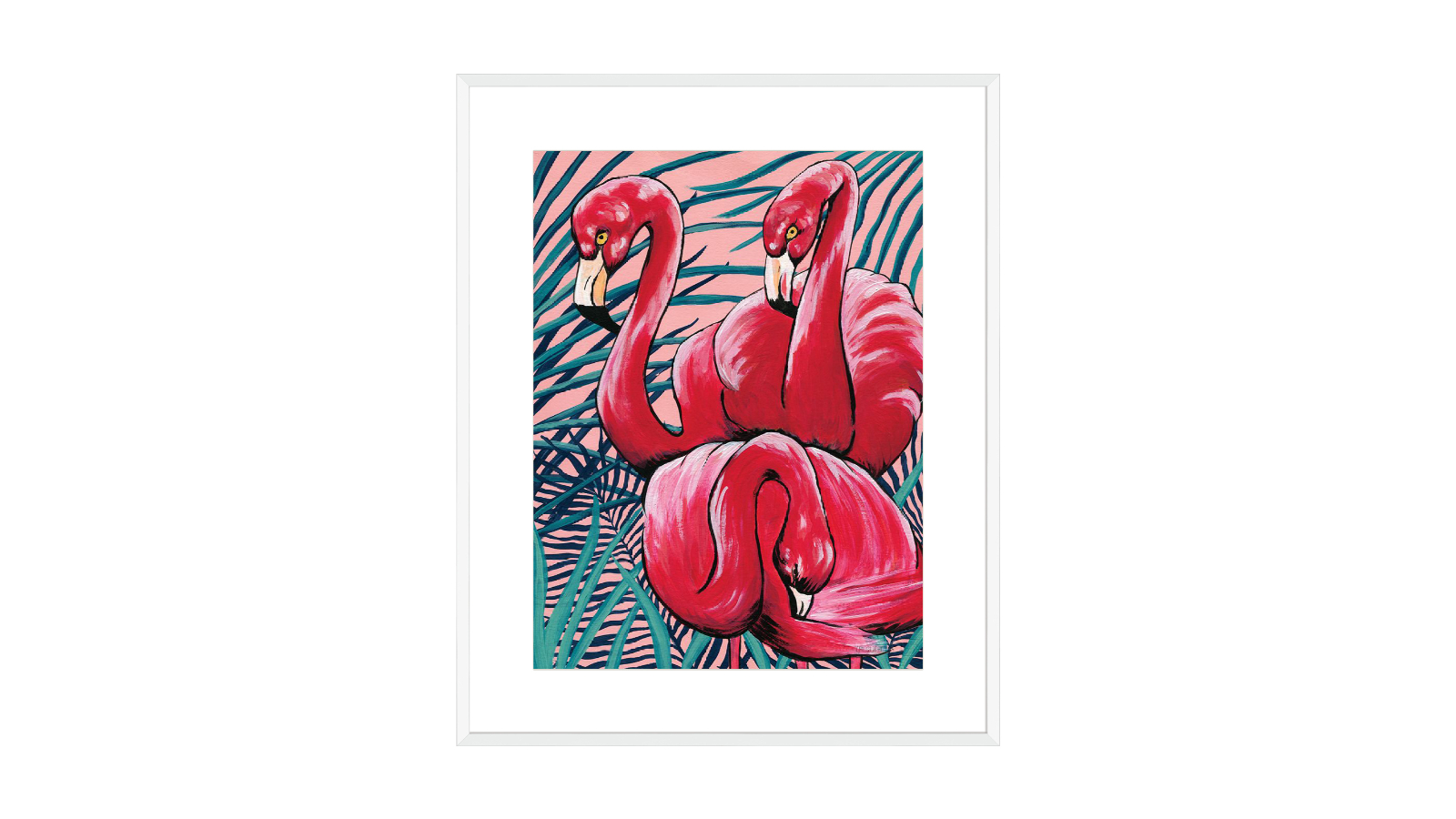 La Grolla Tropical Paradise Flamingos White Frame Wall Art - 74 x 59cm