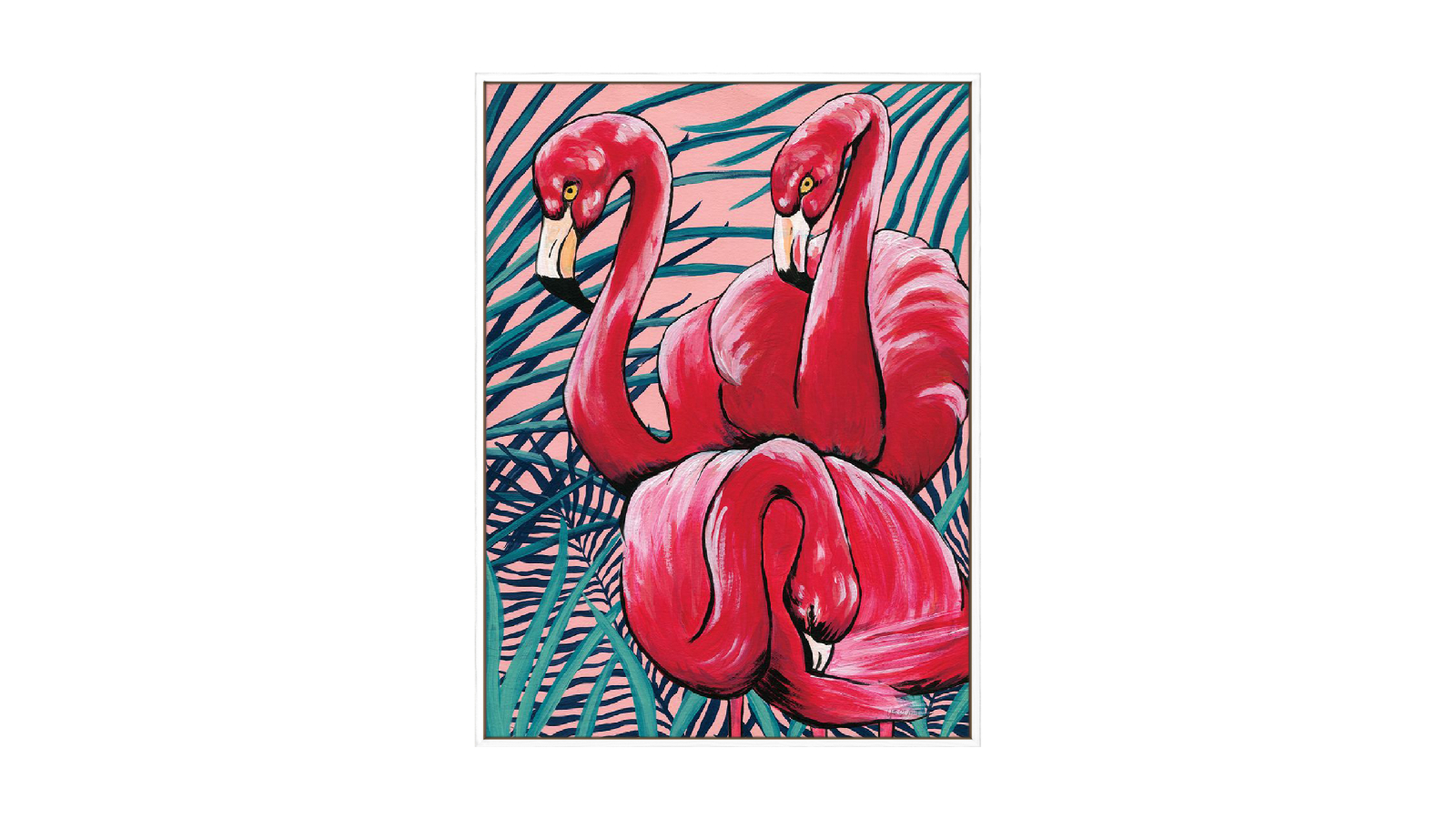 La Grolla Tropical Paradise Flamingos White Gallery Wall Art - 83 x 63cm