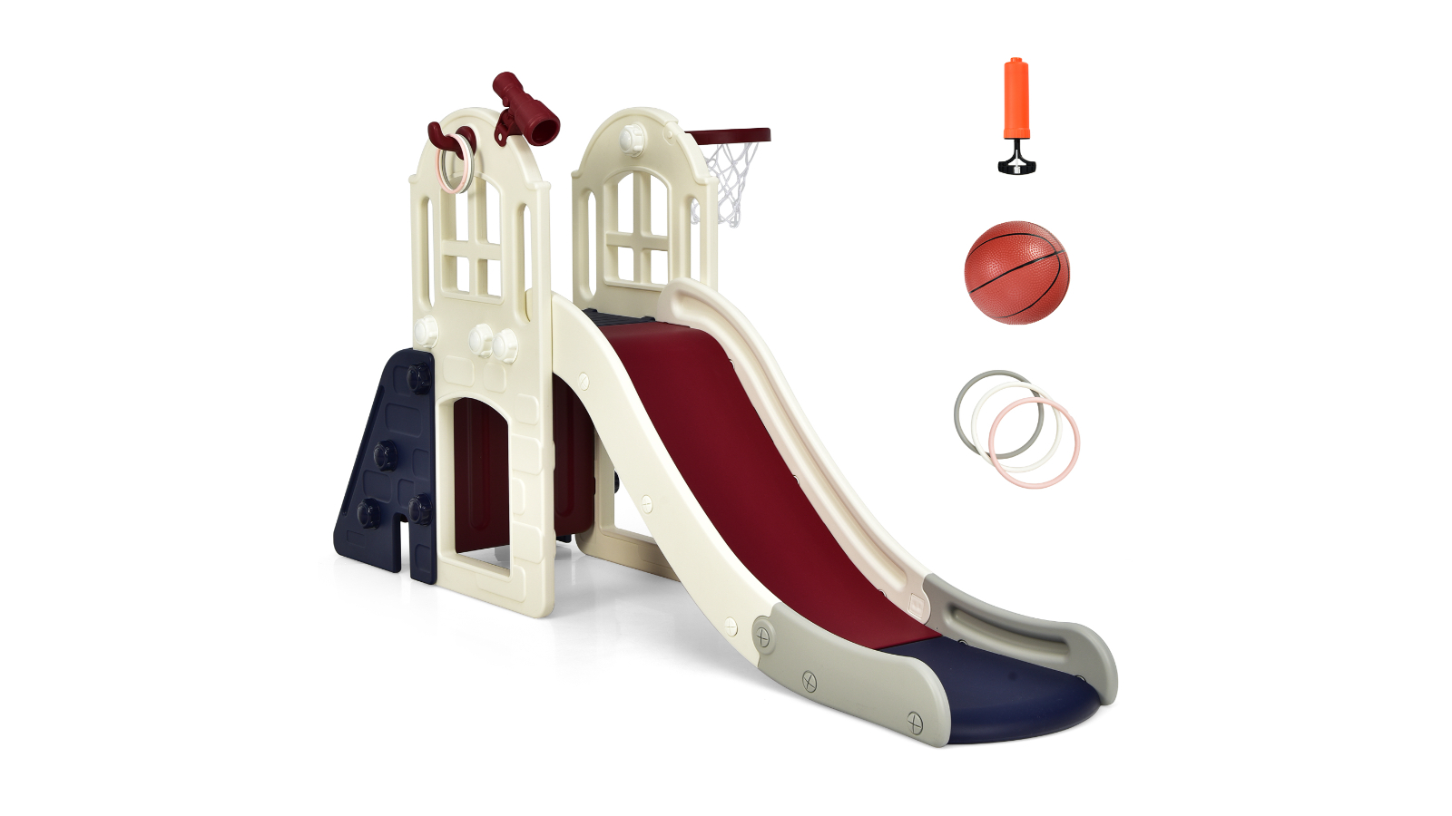 Costway Climber Tunnel House Play Center with Basketball Hoop Slide Set - Blue