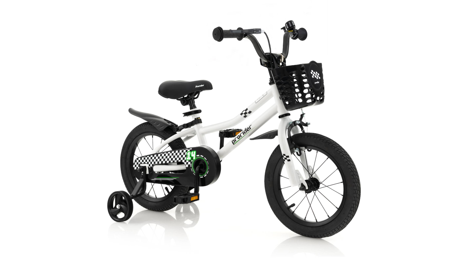 Costway Boys Bike with Training Wheels Basket and Adjustable Handlebar/Seat - White