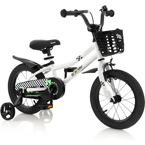 Costway Boys Bike with Training Wheels Basket and Adjustable Handlebar/Seat - White