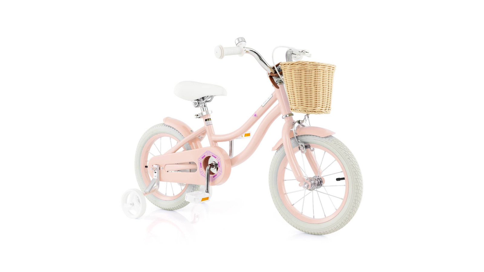 Costway 36cm Pre-assembled Bike with Training Wheels and Retro Basket - Pink 
