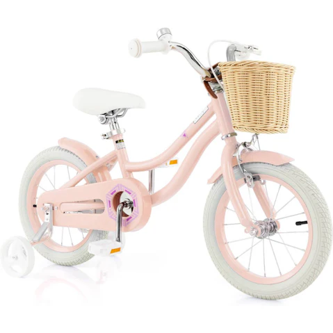 Costway 36cm Pre-assembled Bike with Training Wheels and Retro Basket - Pink