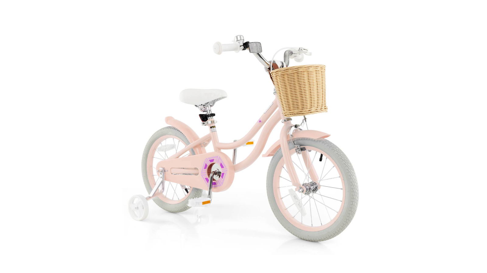 Costway 40cm Pre-assembled Bike with Training Wheels Front/Rear Reflectors and Basket - Pink 
