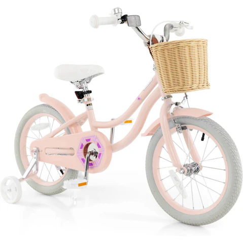 Costway 40cm Pre-assembled Bike with Training Wheels Front/Rear Reflectors and Basket - Pink