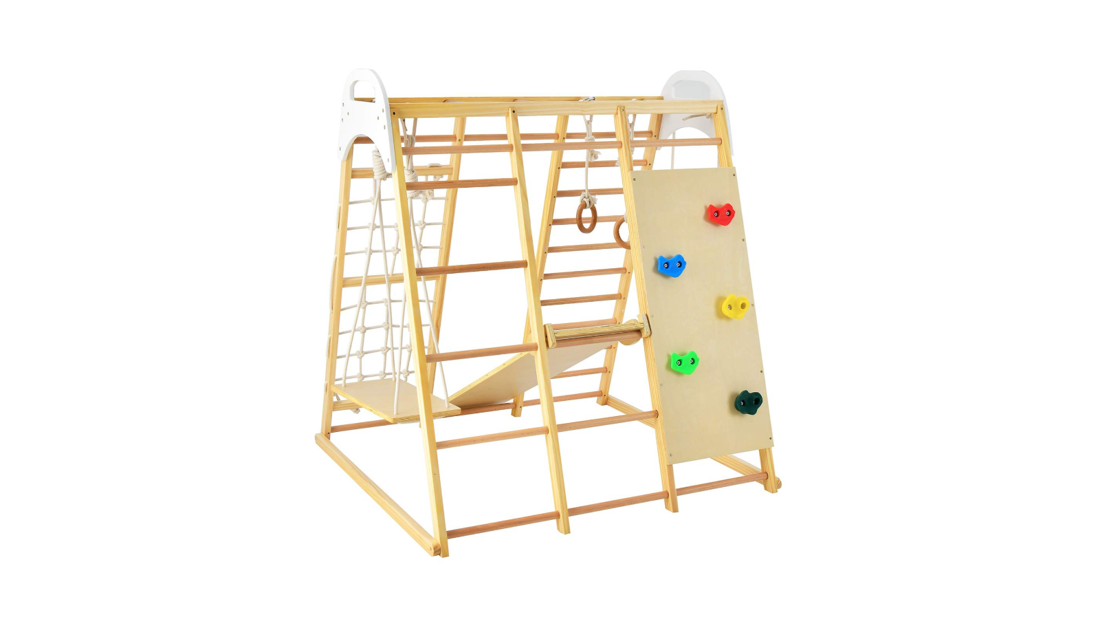 Costway 8-in-1 Wood Frame Climb Playset - Natural