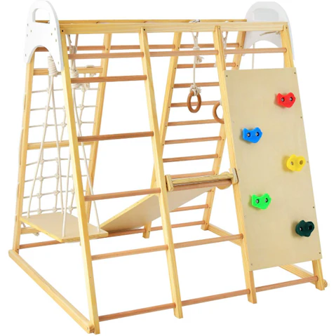 Costway 8-in-1 Wood Frame Climb Playset - Natural