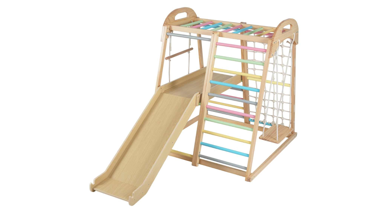 Costway 8-in-1 Wood Climb Playset with Slide Monkey Bar