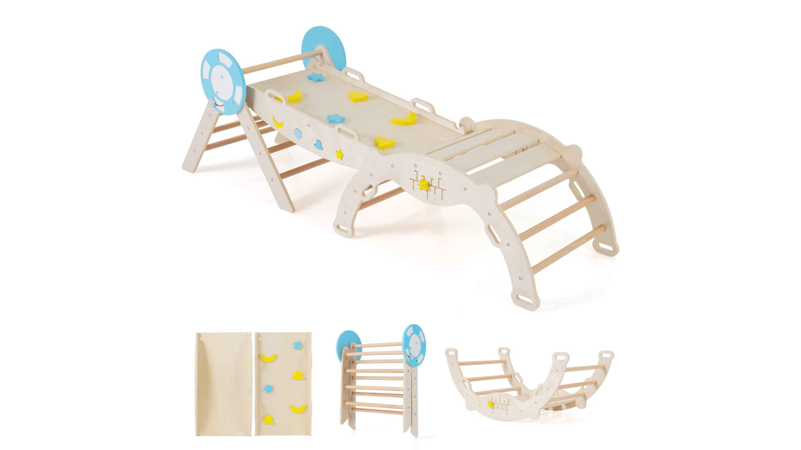 Costway 8-in-1 Montessori Nautical Climb Playset - Natural