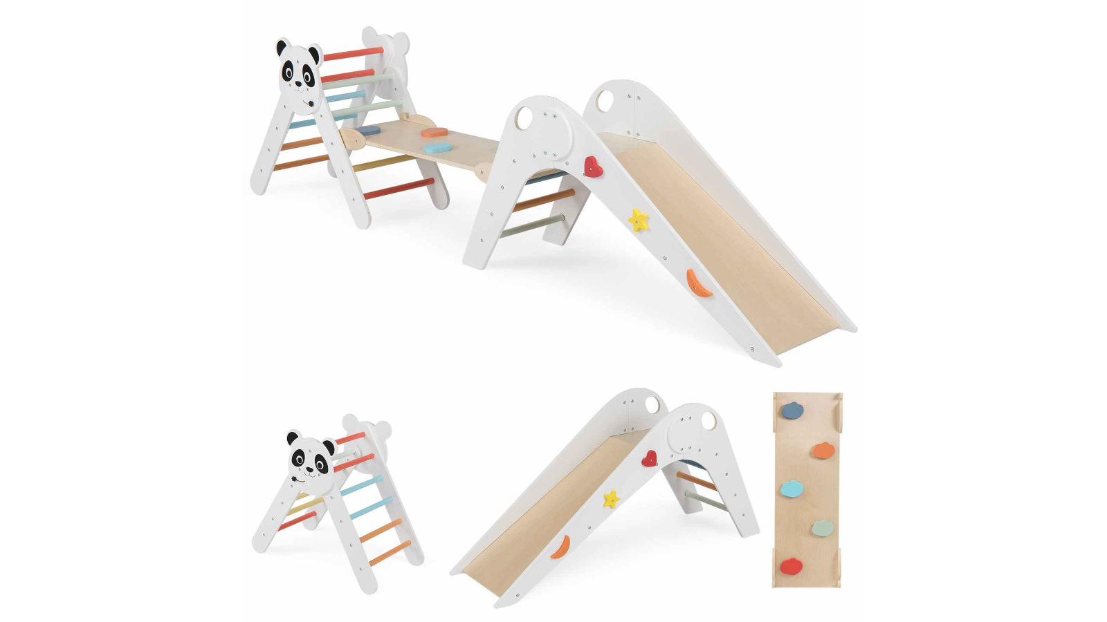 Costway Wood Panda Triangle Climb Playset