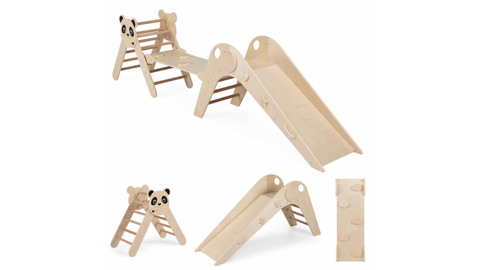 Costway Wood Panda Triangle Climb Playset - Natural