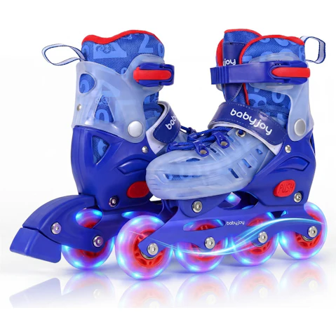 Costway 4-Size Adjustable Age 7-9 Inline Light-Up Roller Skate - Blue