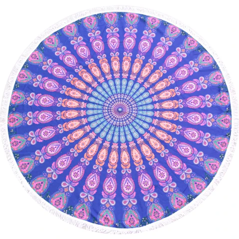 TODO Luxury Thick Microfiber Round Beach Towel - Navy Flower