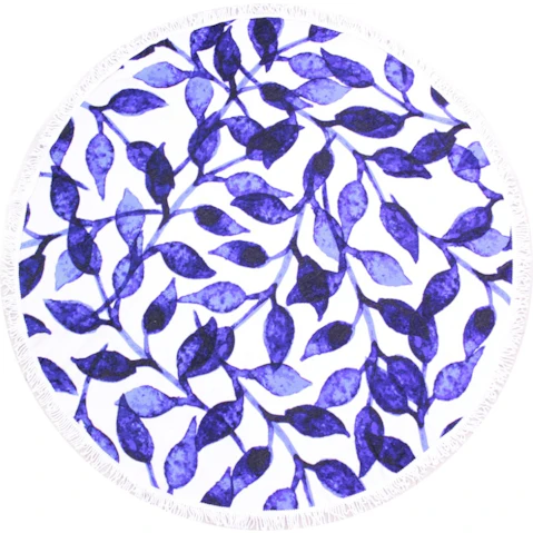 TODO Luxury Thick Microfiber Round Beach Towel - Blue Leaf