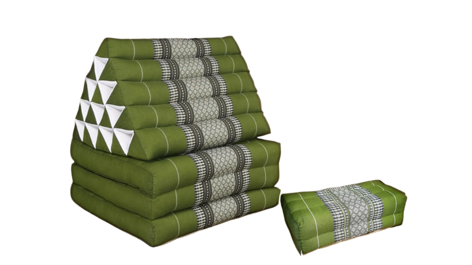 Mango Trees Jumbo Thai Triangle Pillow 3-Fold Day Bed with Arm/Leg Rest Block - Green