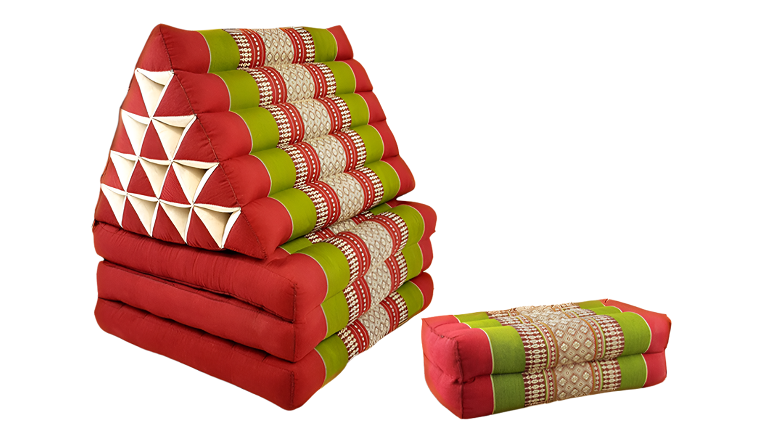 Mango Trees Jumbo Thai Triangle Pillow 3-Fold Day Bed with Arm/Leg Rest Block - Red