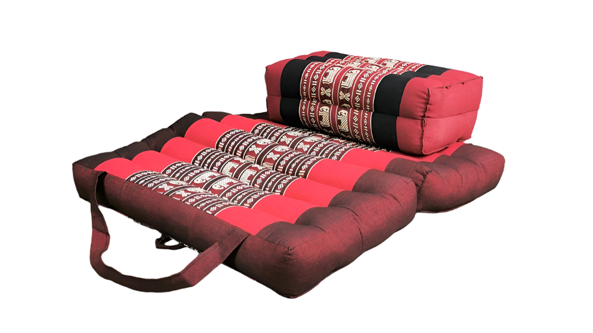 Mango Trees Foldable Meditation Thai Floor Cushion with Yoga Block and Handle Set - Variant 1