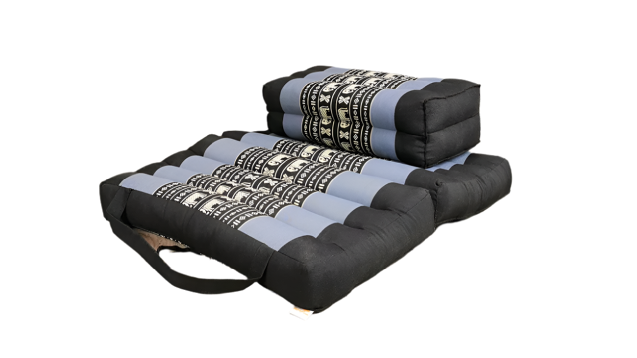 Mango Trees Foldable Meditation Thai Floor Cushion with Yoga Block and Handle Set - Variant 2