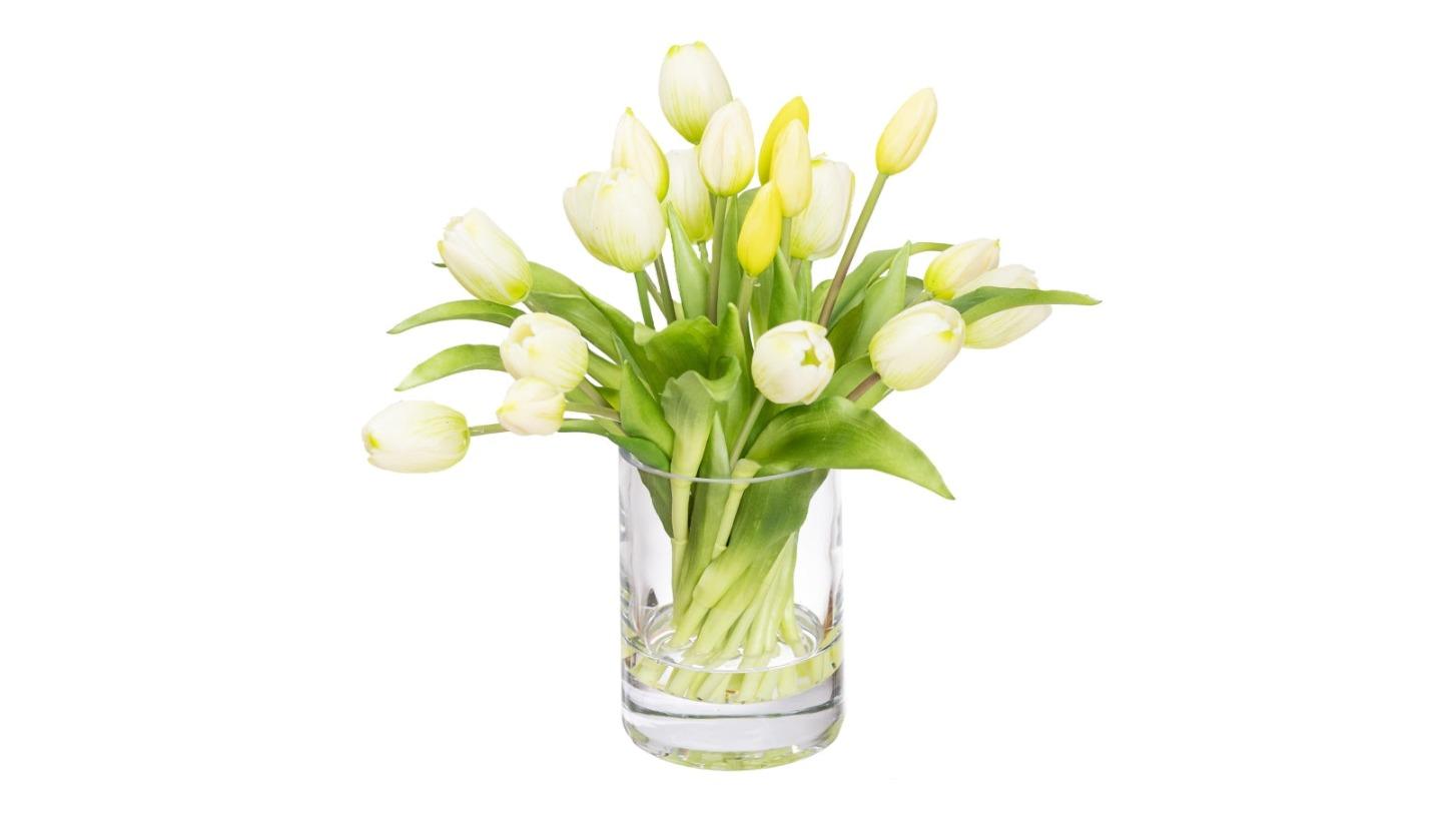 Glamorous Fusion White Tulip Artificial Plant Flower in Glass - 34cm
