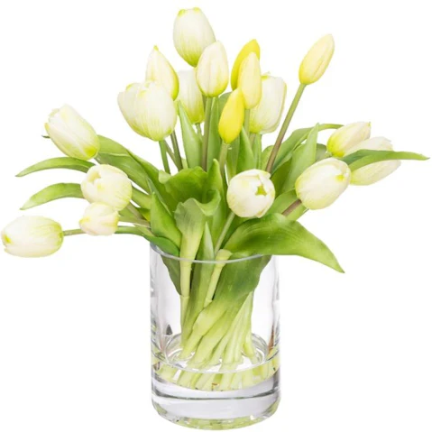 Glamorous Fusion White Tulip Artificial Plant Flower in Glass - 34cm