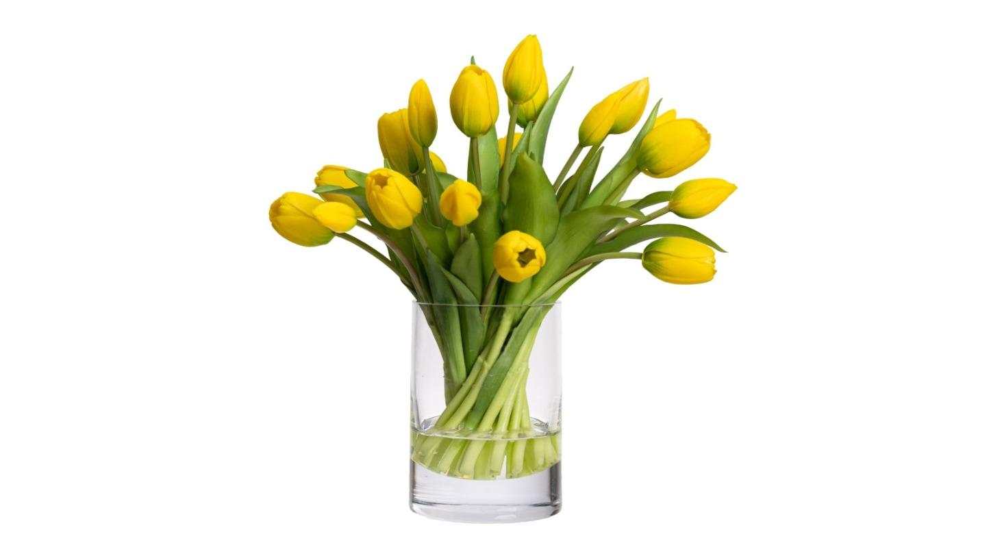 Glamorous Fusion Yellow Tulip Artificial Plant Flower in Glass - 34cm