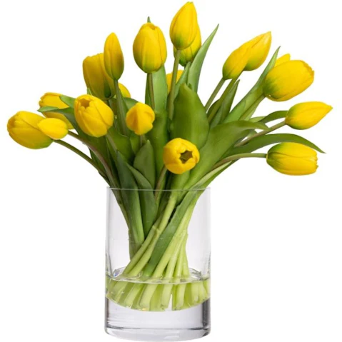 Glamorous Fusion Yellow Tulip Artificial Plant Flower in Glass - 34cm