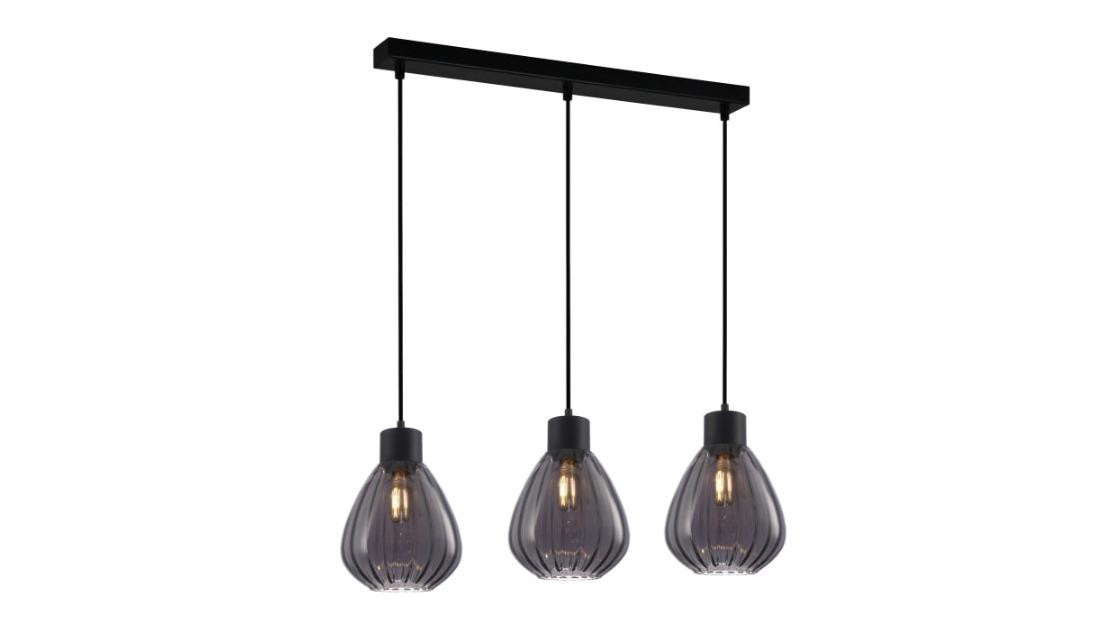 Tulip Smokey Black Ribbed Wine Glass Shape x 3 Bar Base Interior Pendant Light