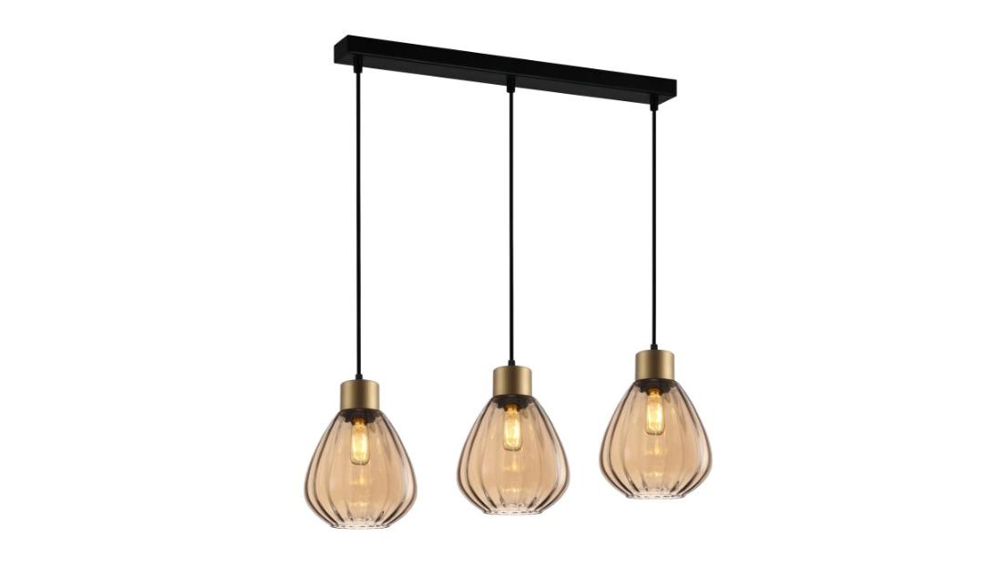 Tulip Bronze Amber Ribbed Wine Glass Shape x 3 Bar Base Interior Pendant Light